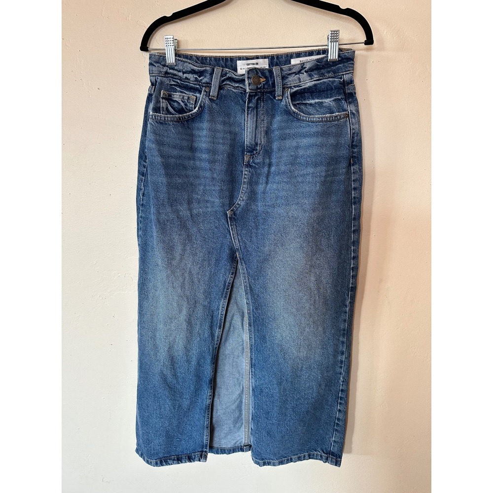 Cotton On Bailey Denim Maxi Skirt Blue Medium Wash Front Slit Size 6 US